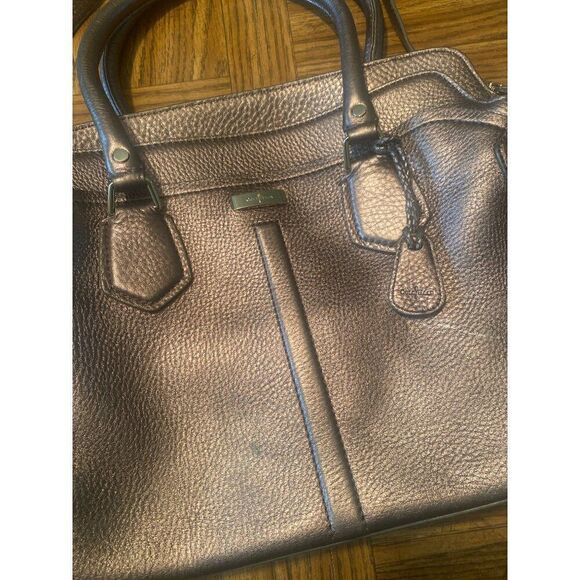 Cole Haan Metallic Leather Satchel Handbag With Shoulder Strap zip closure - Picture 2 of 9